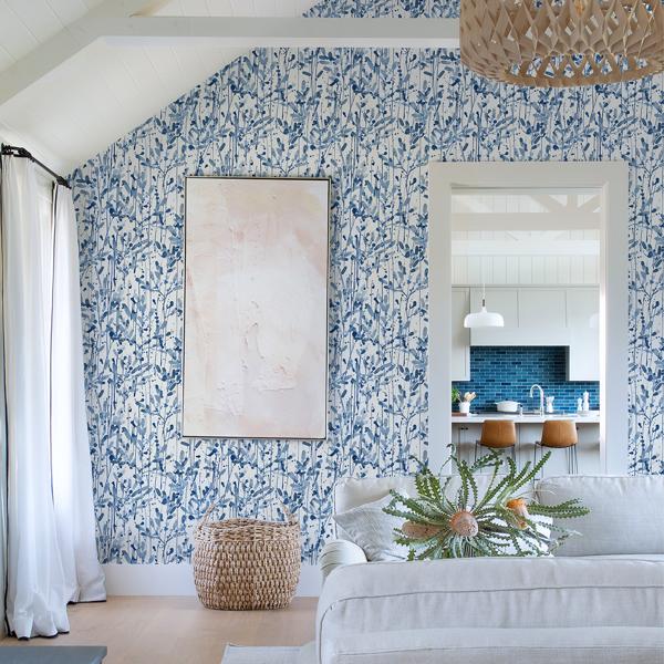 A Street Prints Leandra Indigo Floral Trail Wallpaper