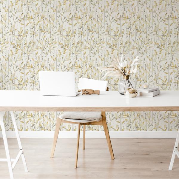 A Street Prints Leandra Yellow Floral Trail Wallpaper