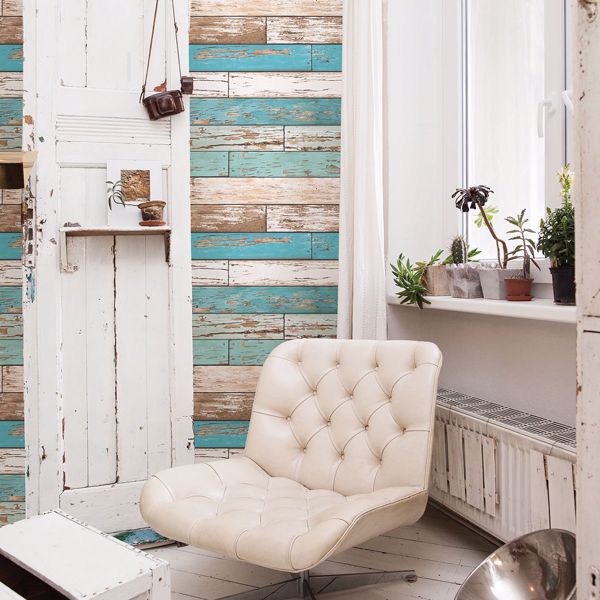 A Street Prints Levi Turquoise Scrap Wood Wallpaper