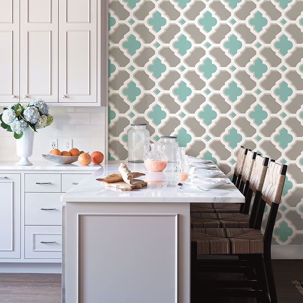 A Street Prints Lido Turquoise Quatrefoil Wallpaper