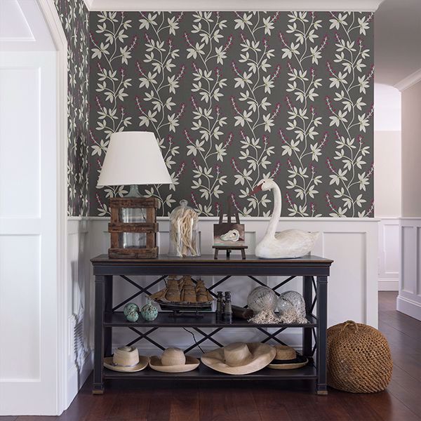 A Street Prints Linnea Elsa Charcoal Botanical Trail Wallpaper