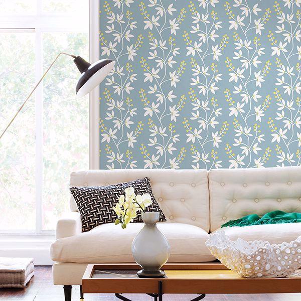 A Street Prints Linnea Elsa Light Blue Botanical Trail Wallpaper