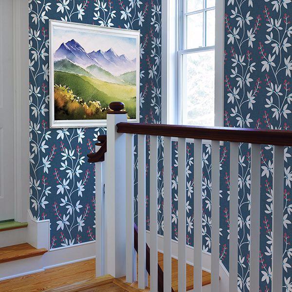 A Street Prints Linnea Elsa Navy Botanical Trail Wallpaper
