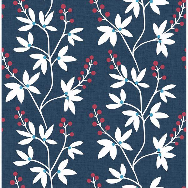 a street prints Linnea Elsa Navy Botanical Trail Wallpaper