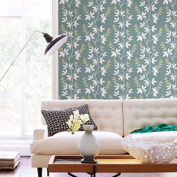 A Street Prints Linnea Elsa Teal Botanical Trail Wallpaper