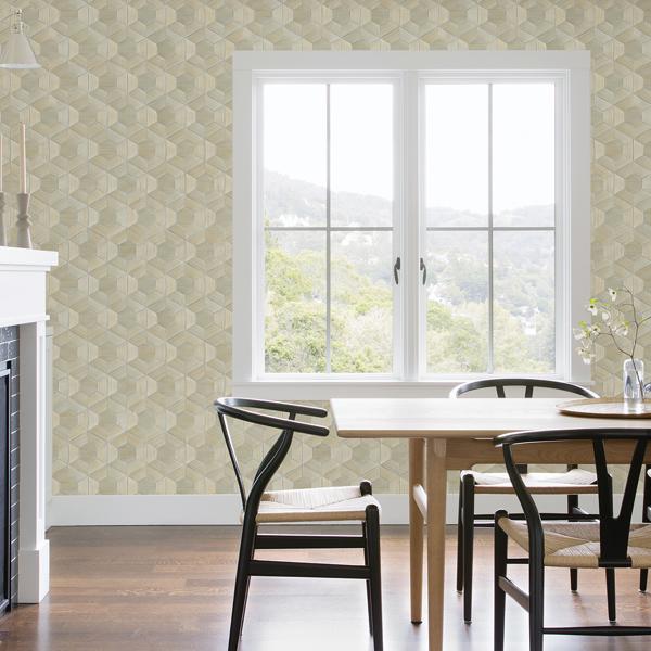 A Street Prints Linzhi Metallic Abaca Grasscloth Inlay Wallpaper