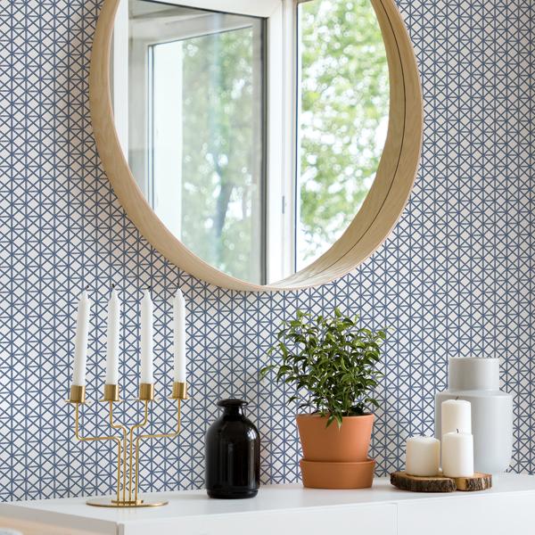 A Street Prints Lisbeth Blue Geometric Lattice Wallpaper