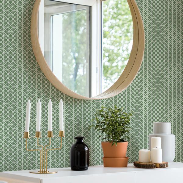 A Street Prints Lisbeth Green Geometric Lattice Wallpaper
