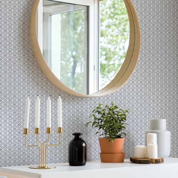 A Street Prints Lisbeth Grey Geometric Lattice Wallpaper