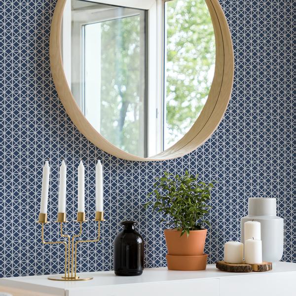 A Street Prints Lisbeth Navy Geometric Lattice Wallpaper
