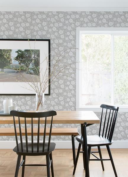 A Street Prints Lizette Grey Charming Floral Wallpaper