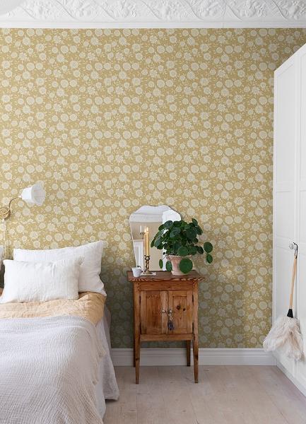 A Street Prints Lizette Mustard Charming Floral Wallpaper