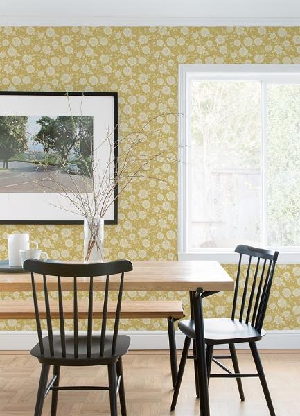 A Street Prints Lizette Mustard Charming Floral Wallpaper