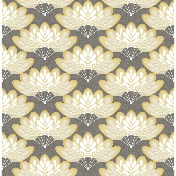 a street prints Lotus Mustard Floral Fans Wallpaper