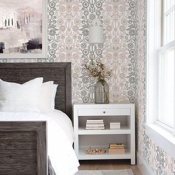 A Street Prints Lovebirds Light Pink Folk Stripe Wallpaper