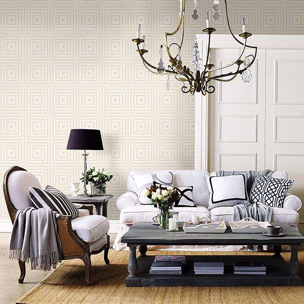 A Street Prints Luminous Platinum Beaded Geometric Wallpaper