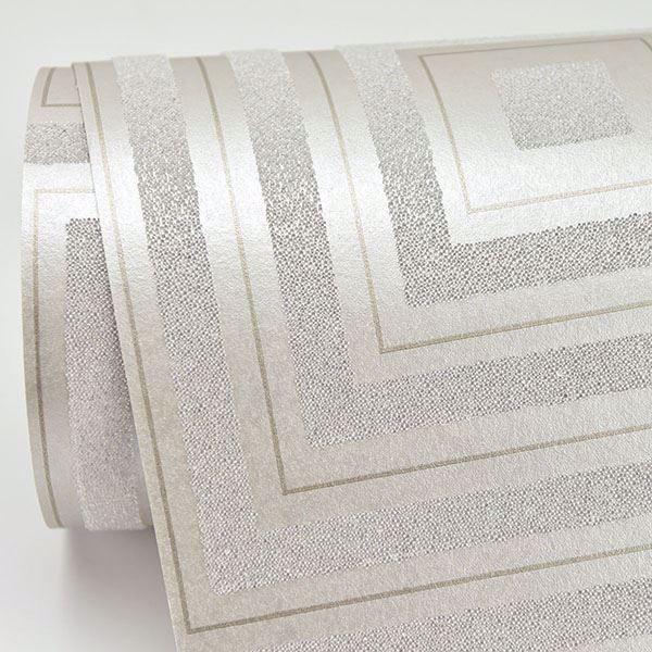 A Street Prints Luminous Platinum Beaded Geometric Wallpaper