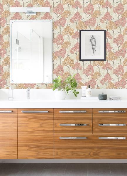 A Street Prints Lykke Coral Textured Tree Wallpaper