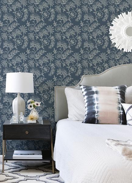 A Street Prints Maeve Dark Blue Jacobean Trail Wallpaper