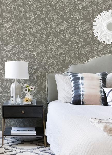 A Street Prints Maeve Grey Jacobean Trail Wallpaper