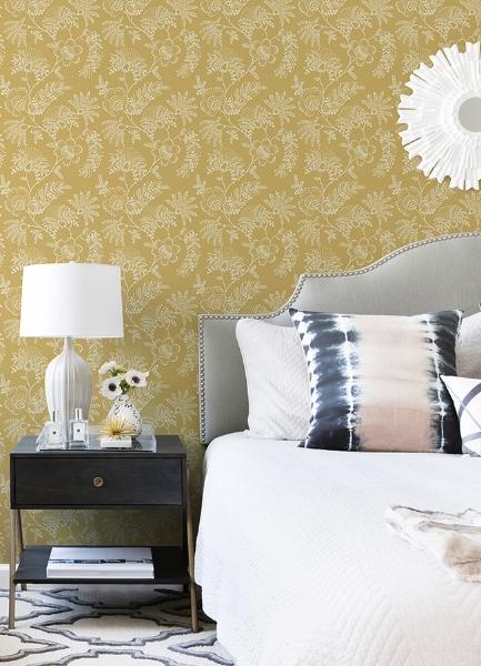 A Street Prints Maeve Mustard Jacobean Trail Wallpaper