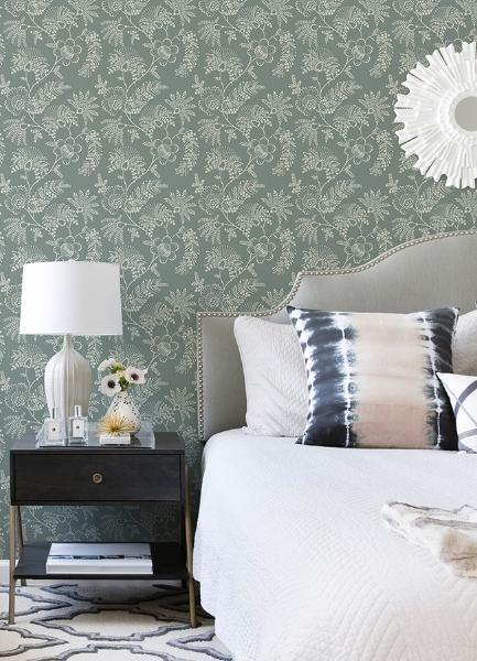 A Street Prints Maeve Sea Green Jacobean Trail Wallpaper
