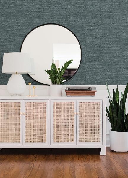 A Street Prints Malin Dark Blue Faux Grasscloth Wallpaper