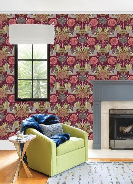 A Street Prints Mandeville Raspberry Tropical Paradise Wallpaper By Scott Living
