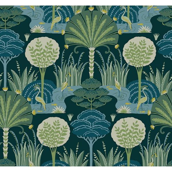 a street prints Mandeville Teal Tropical Paradise Wallpaper by Scott Living