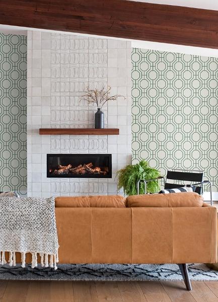 A Street Prints Manor Green Geometric Trellis Wallpaper