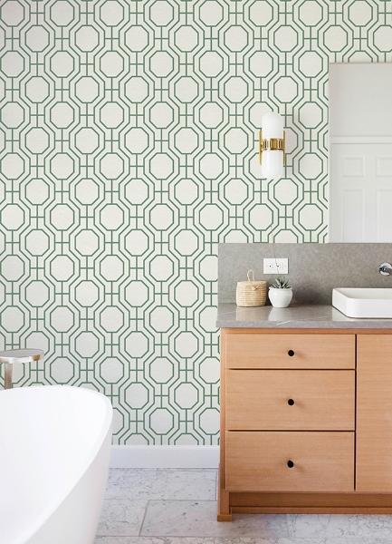 A Street Prints Manor Green Geometric Trellis Wallpaper