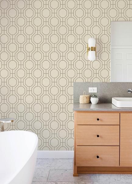 A Street Prints Manor Taupe Geometric Trellis Wallpaper