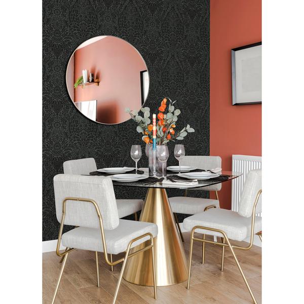 A Street Prints Maris Charcoal Flock Damask Wallpaper