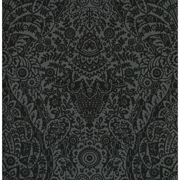 a street prints Maris Charcoal Flock Damask Wallpaper