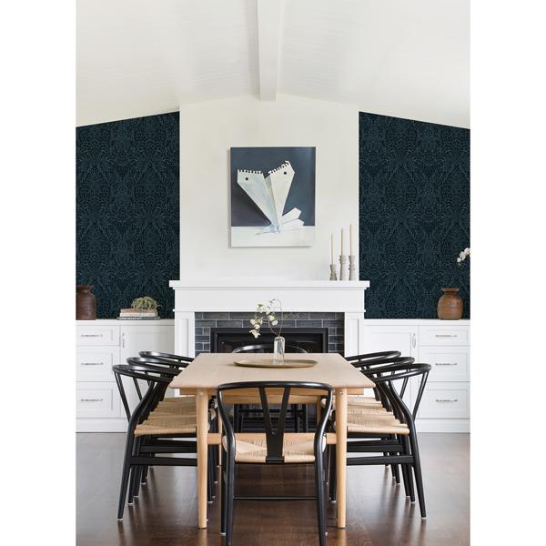 A Street Prints Maris Indigo Flock Damask Wallpaper