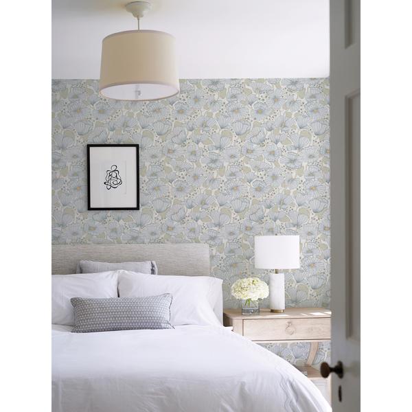 A Street Prints Matilda Blue Poppy Fields Wallpaper