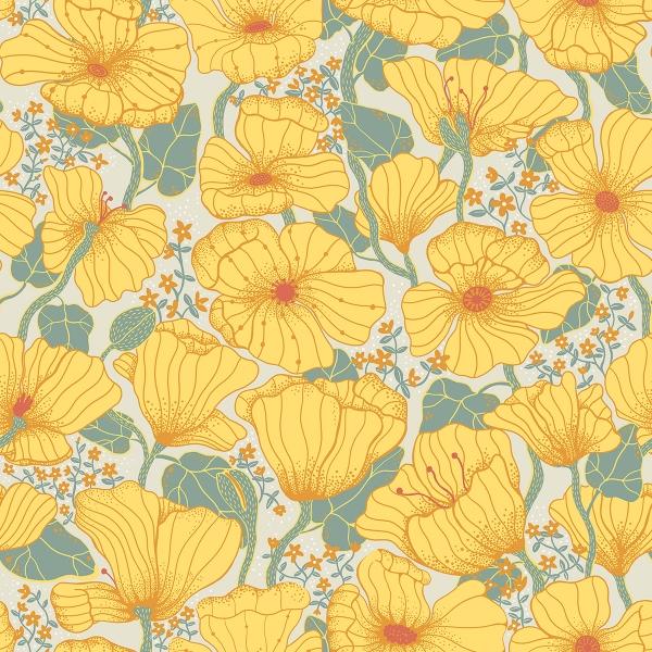 a street prints Matilda Yellow Poppy Fields Wallpaper