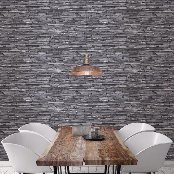 A Street Prints McGuire Grey Stacked Slate Wallpaper