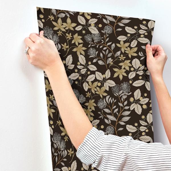A Street Prints Mildred Black Botanical Trail Wallpaper