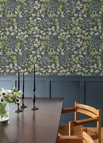 A Street Prints Mildred Charcoal Botanical Trail Wallpaper