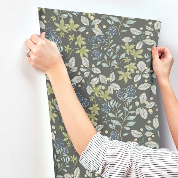 A Street Prints Mildred Charcoal Botanical Trail Wallpaper