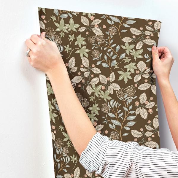 A Street Prints Mildred Espresso Botanical Trail Wallpaper