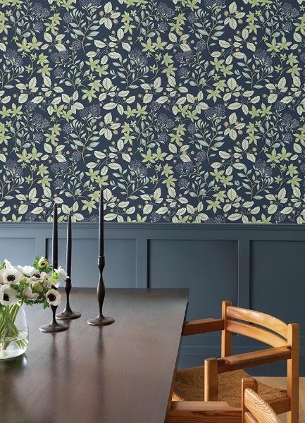 A Street Prints Mildred Indigo Botanical Trail Wallpaper