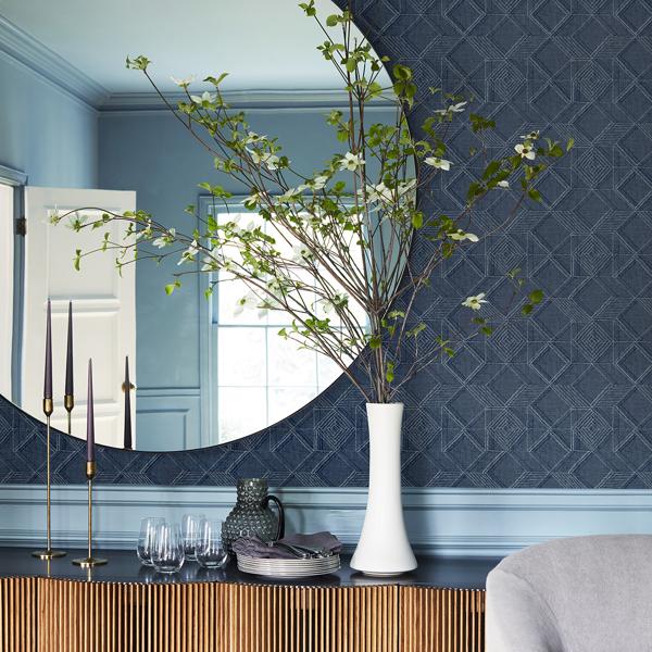 A Street Prints Moki Blue Lattice Geometric Wallpaper
