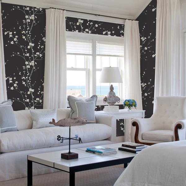 A Street Prints Monterey Black Floral Branch Wallpaper