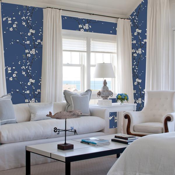 A Street Prints Monterey Cobalt Floral Branch Wallpaper