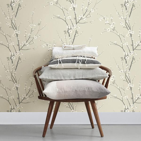 A Street Prints Monterey Ivory Floral Branch Wallpaper