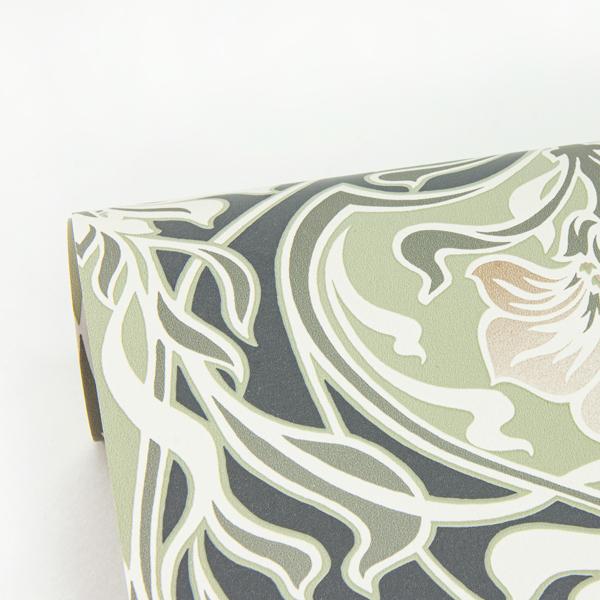 A Street Prints Mucha Dark Grey Botanical Ogee Wallpaper