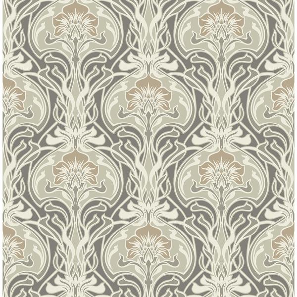a street prints Mucha Dark Grey Botanical Ogee Wallpaper