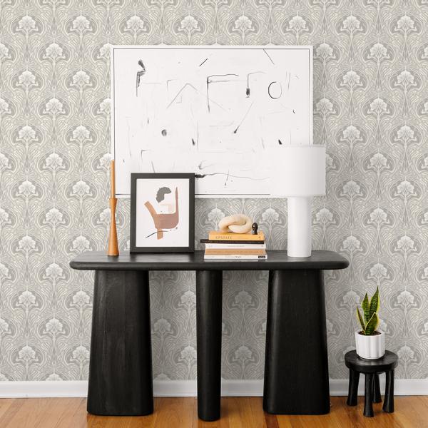 A Street Prints Mucha Off-White Botanical Ogee Wallpaper